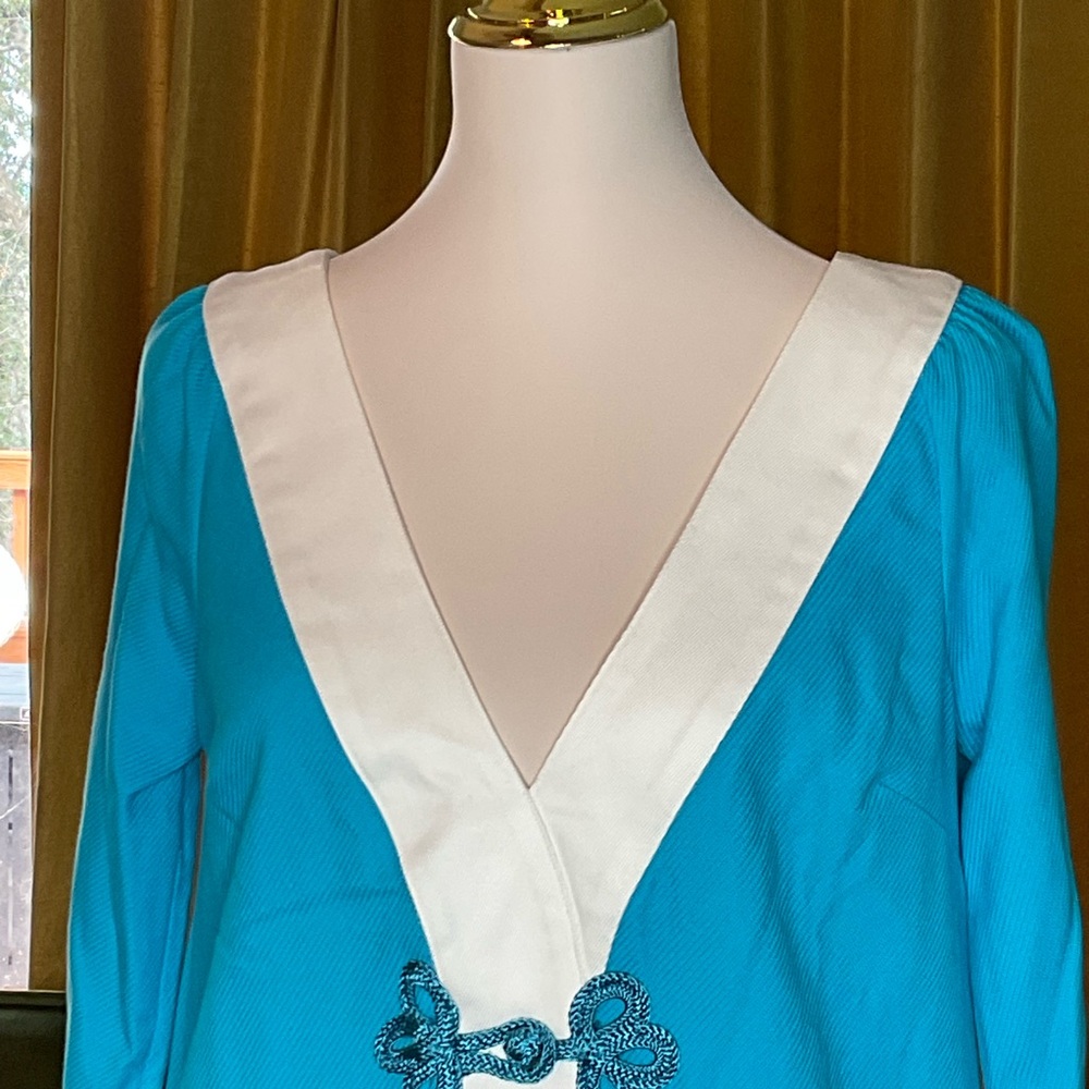 Buru Turquoise and White Mini Dress with Contrast Trim NWT - Picture 2 of 6